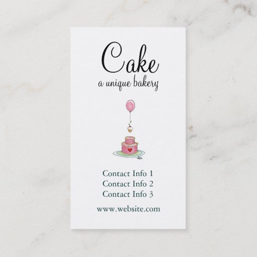 お洒落なピンクのケーキの気球及びカップケーキ 名刺 (裏面)