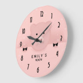 お洒落なピンクのブタのかわいい家畜 ラージ壁時計 (傾斜)