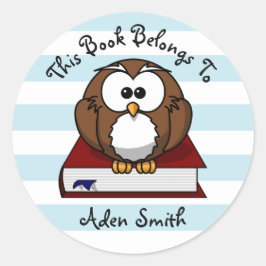お洒落なフクロウおよび本の子供の蔵書票 ラウンドシール