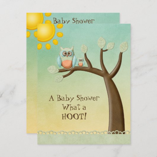 お洒落なフクロウのベビーシャワー 招待状 (正面/裏面)