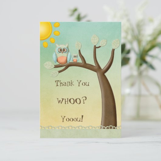 お洒落なフクロウはベビーシャワー感謝していしています サンキューカード (スタンド正面)
