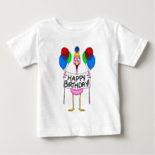 お洒落なフラミンゴのハッピーバースデーの気球 ベビーTシャツ