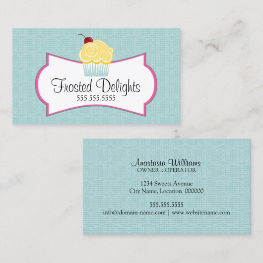 お洒落なベーカリーの青 名刺 (正面/裏面)