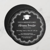 お洒落なボヘミア人|の黒板|の大学院の帽子 招待状 (正面/裏面)