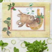 お洒落なヤギのクリスマスの挨拶 キッチンタオル (折り畳み)