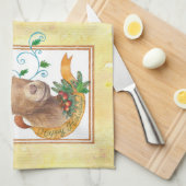 お洒落なヤギのクリスマスの挨拶 キッチンタオル (四つ折り)