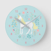 お洒落なユニコーン及び花の水 ラウンド壁時計 (正面)