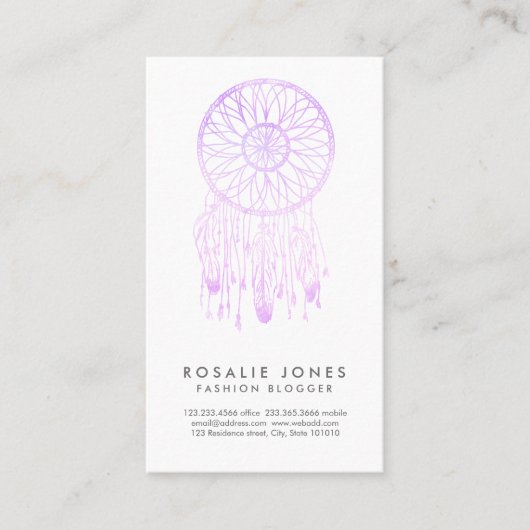 お洒落なラベンダーの水彩画の夢のキャッチャー 名刺 (正面)