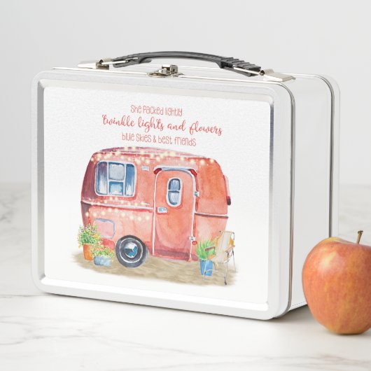 お洒落なレトロのキャンピングカーのキャラバンの友人の引用文 メタルランチボックス (インサイチュ)