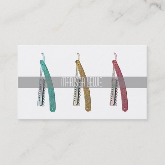 お洒落なレトロのヴィンテージかみそりの美容師カード 名刺 (正面)