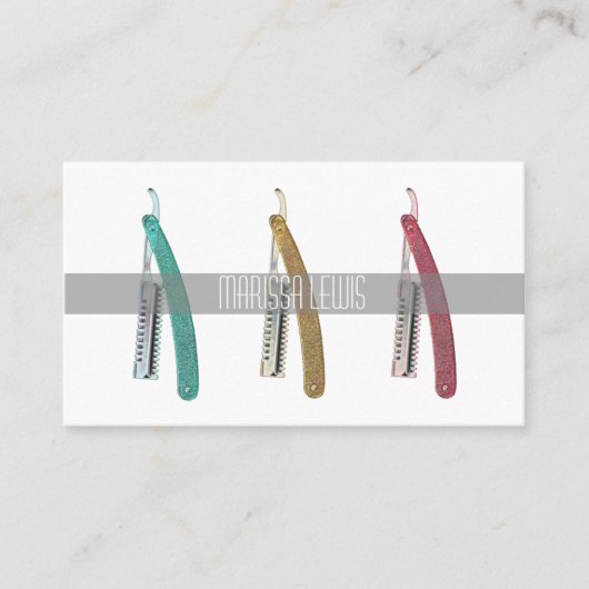 お洒落なレトロのヴィンテージかみそりの美容師カード 名刺 (正面)