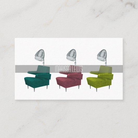 お洒落なレトロのヴィンテージのサロンのドライヤーの椅子のスタイリストカード 名刺 (正面)