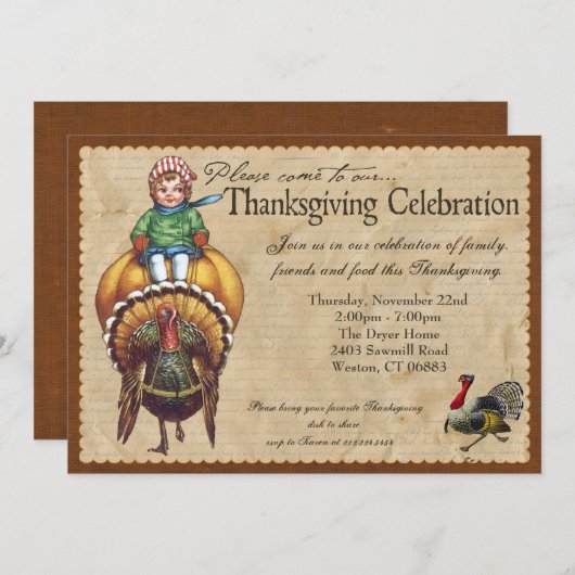 お洒落なヴィンテージの感謝祭の招待状 招待状 (正面/裏面)