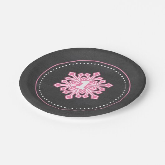 お洒落な冬のOnederlandの雪片の誕生日Pin ペーパープレート (アングル)