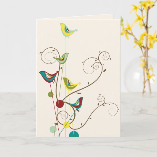 お洒落な夏の鳥の渦巻のモダンな自然のつる植物 カード (黄色い花)
