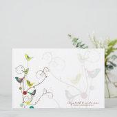 お洒落な夏の鳥の渦巻のモダンな自然のつる植物 便箋 (スタンド正面)