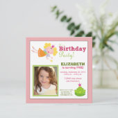 お洒落な妖精の女の子の誕生会の招待: ピンク 招待状 (スタンド正面)