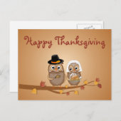お洒落な感謝祭のフクロウ シーズンポストカード (正面/裏面)
