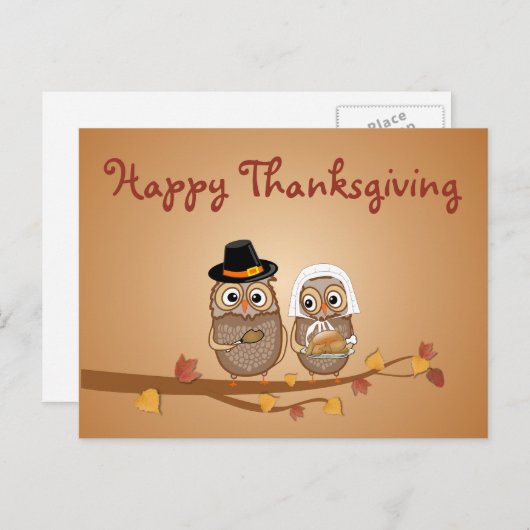 お洒落な感謝祭のフクロウ シーズンポストカード (正面/裏面)