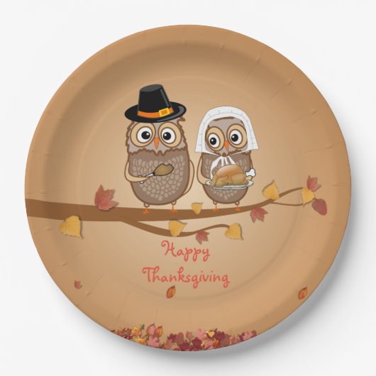 お洒落な感謝祭のフクロウ ペーパープレート (正面)