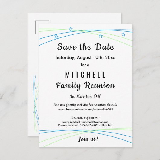 お洒落な星の家族会の保存日付 案内ポストカード (正面/裏面)
