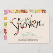 お洒落な春の花のシックなブライダルシャワーの招待 招待状 (正面/裏面)