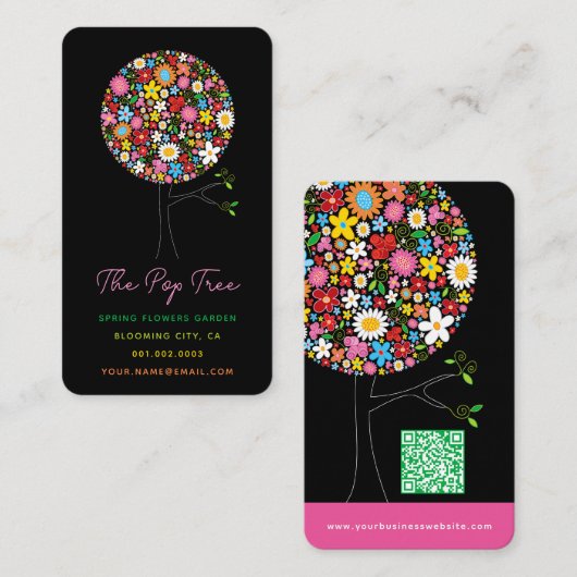 お洒落な春の花のポップ・アートのな木の名刺 名刺 (正面/裏面)