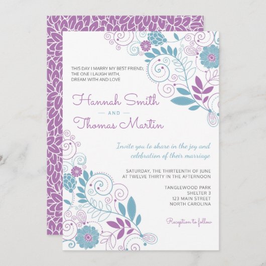 お洒落な春の花柄の結婚式招待状 招待状 (正面/裏面)