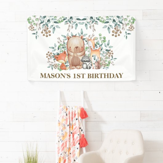 お洒落な森林ベビー動物の誕生会 横断幕 (インサイチュ)