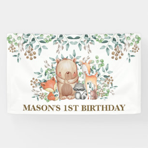 お洒落な森林ベビー動物の誕生会 横断幕