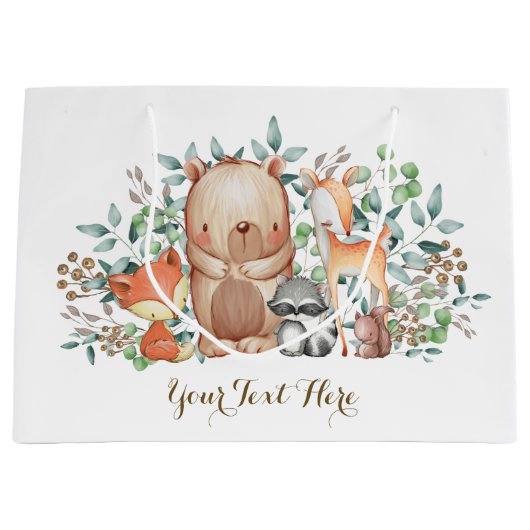 お洒落な森林森林動物のベビーシャワー ラージペーパーバッグ (正面)