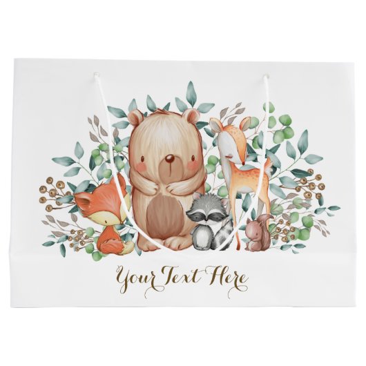 お洒落な森林森林動物のベビーシャワー ラージペーパーバッグ (裏面)