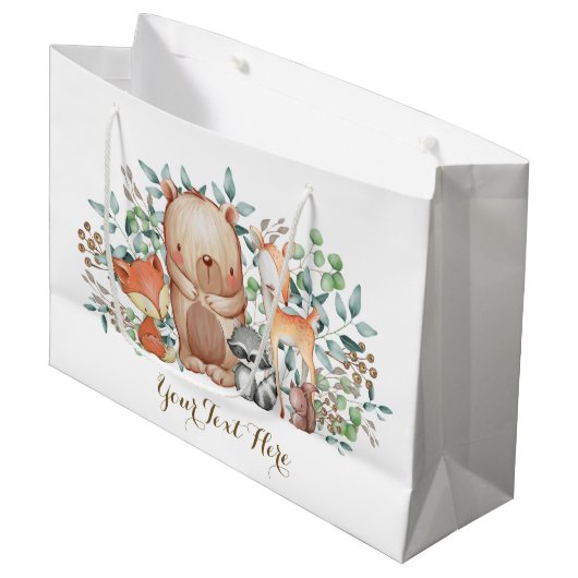 お洒落な森林森林動物のベビーシャワー ラージペーパーバッグ (正面アングル)