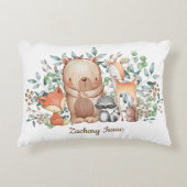 お洒落な森林森林動物の男の赤ちゃんの子供部屋 アクセントクッション (正面)
