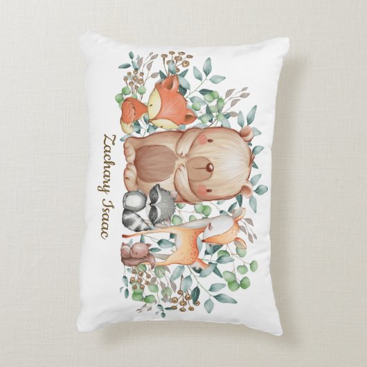 お洒落な森林森林動物の男の赤ちゃんの子供部屋 アクセントクッション (裏面(縦))