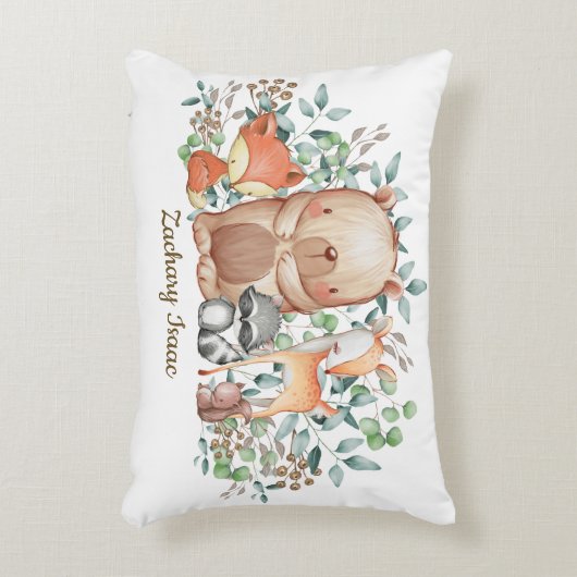 お洒落な森林森林動物の男の赤ちゃんの子供部屋 アクセントクッション (正面(垂直))