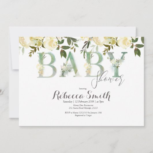お洒落な植物のベビーシャワーの招待状 招待状 (正面)