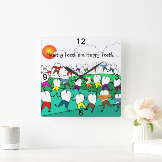 お洒落な歯科時計の歯の人々 スクエア壁時計 (ホーム)