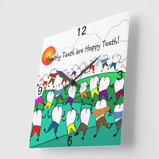 お洒落な歯科時計の歯の人々 スクエア壁時計 (傾斜)