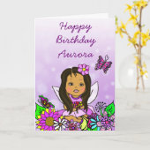 お洒落な民芸の妖精の女の子のハッピーバースデー カード (黄色い花)