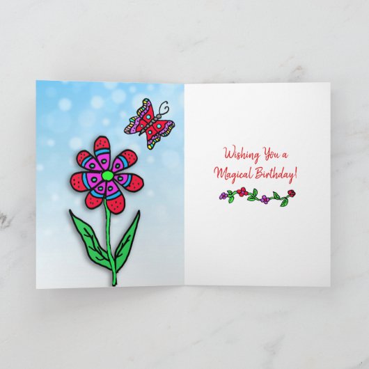 お洒落な民芸の妖精の女の子のハッピーバースデー カード (内部)