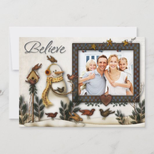 お洒落な民芸の雪だるまのクリスマスの写真カード シーズンカード (正面)