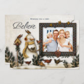 お洒落な民芸の雪だるまのクリスマスの写真カード シーズンカード (正面/裏面)