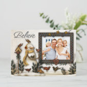 お洒落な民芸の雪だるまのクリスマスの写真カード シーズンカード (スタンド正面)