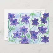 お洒落な水彩画すみれ色ユリの川の郵便はがき ポストカード (正面/裏面)