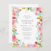 お洒落な水彩画の花のリースのブライダルシャワー インビテーションポストカード (正面/裏面)