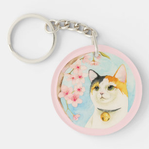 お洒落な水彩画の茶色のぶち猫 キーホルダー