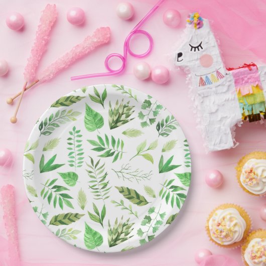 お洒落な水彩画は緑の草木|を去ります ペーパープレート (パーティー)