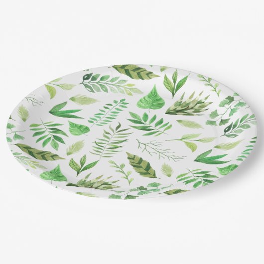 お洒落な水彩画は緑の草木|を去ります ペーパープレート (アングル)