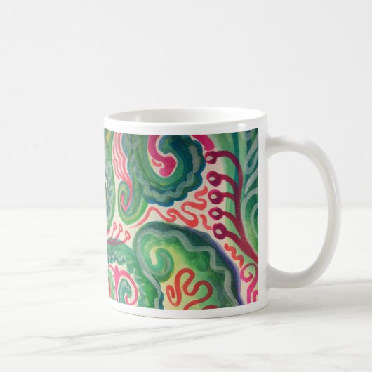 お洒落な水彩画: ピンクおよび若草色のII コーヒーマグカップ (右)